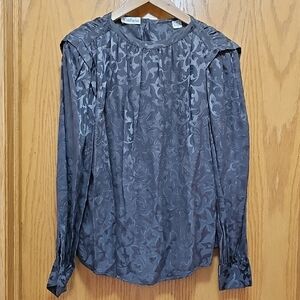 Ann Taylor Charcoal Grey Pleated Silk Back Button Blouse